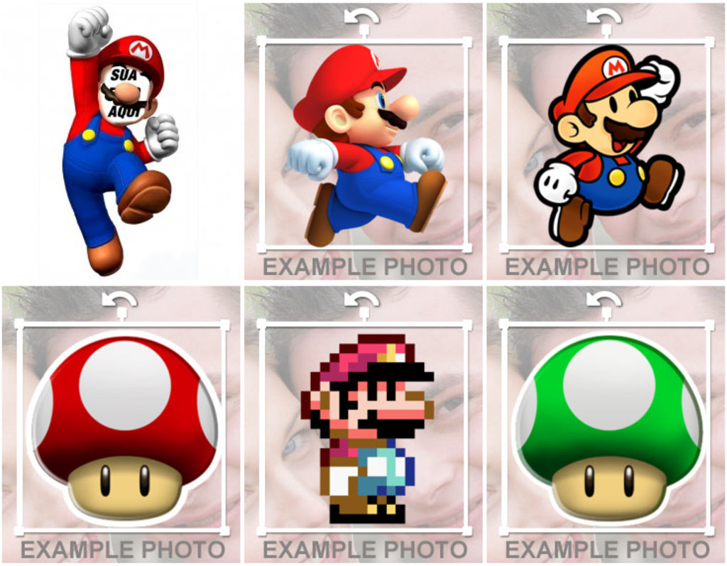 Fotomontagens e adesivos de jogos do Mario