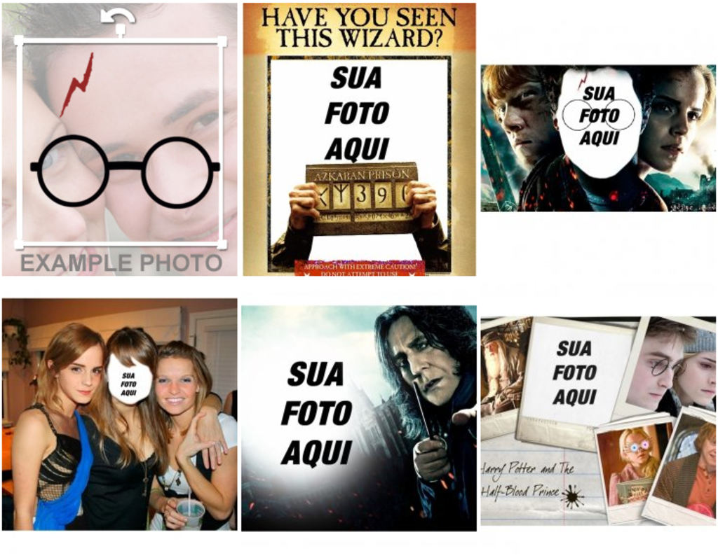 Fotomontagens, efeitos fotográficos e adesivos relacionados a Harry Potter