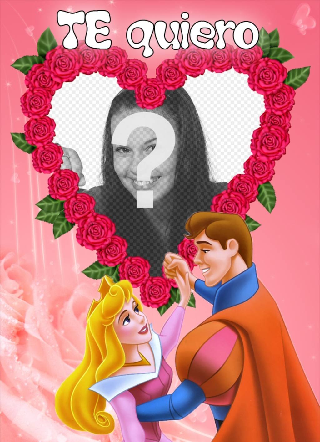 Quadro para colocar sua foto, rosas e em forma de coração por um príncipe e uma princesa. Enviá-la como uma surpresa para o Dia dos..