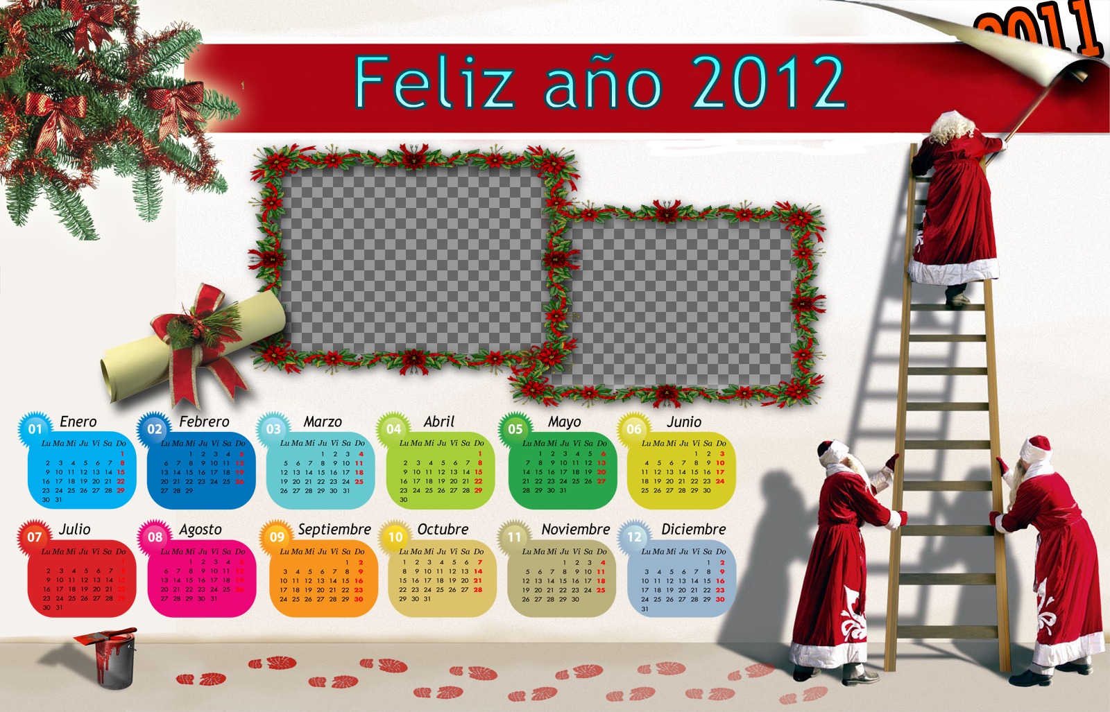 Calendário 2012 com os meses coloresy Natal e estilos de Papai..