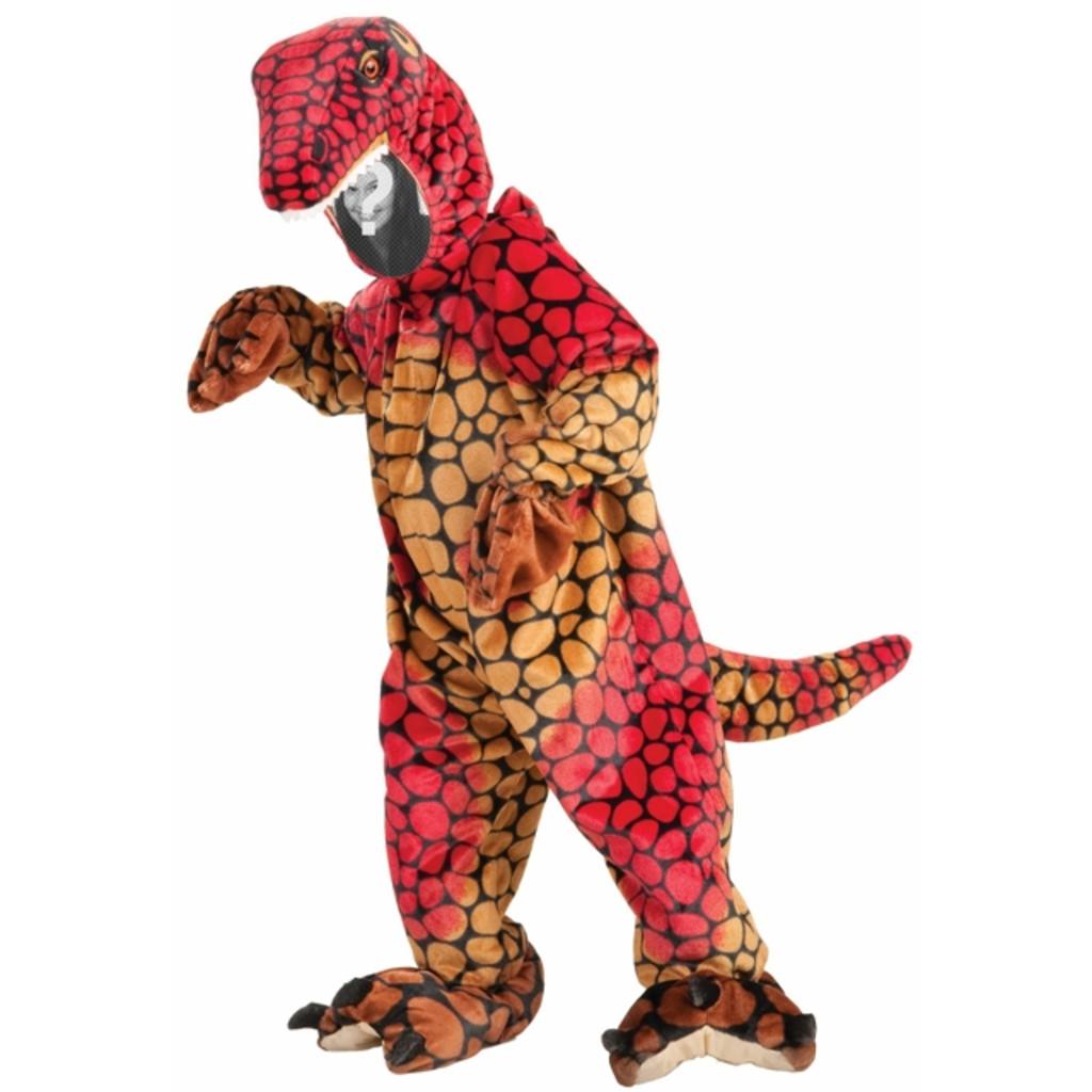 Criar fotomontagens com esta fotografia de uma criança vestida com um dinossauro laranja. ..