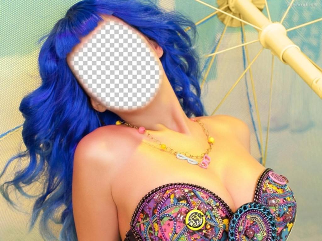Fotomontagem de Katy Perry com o cabelo azul para colocar seu rosto ..