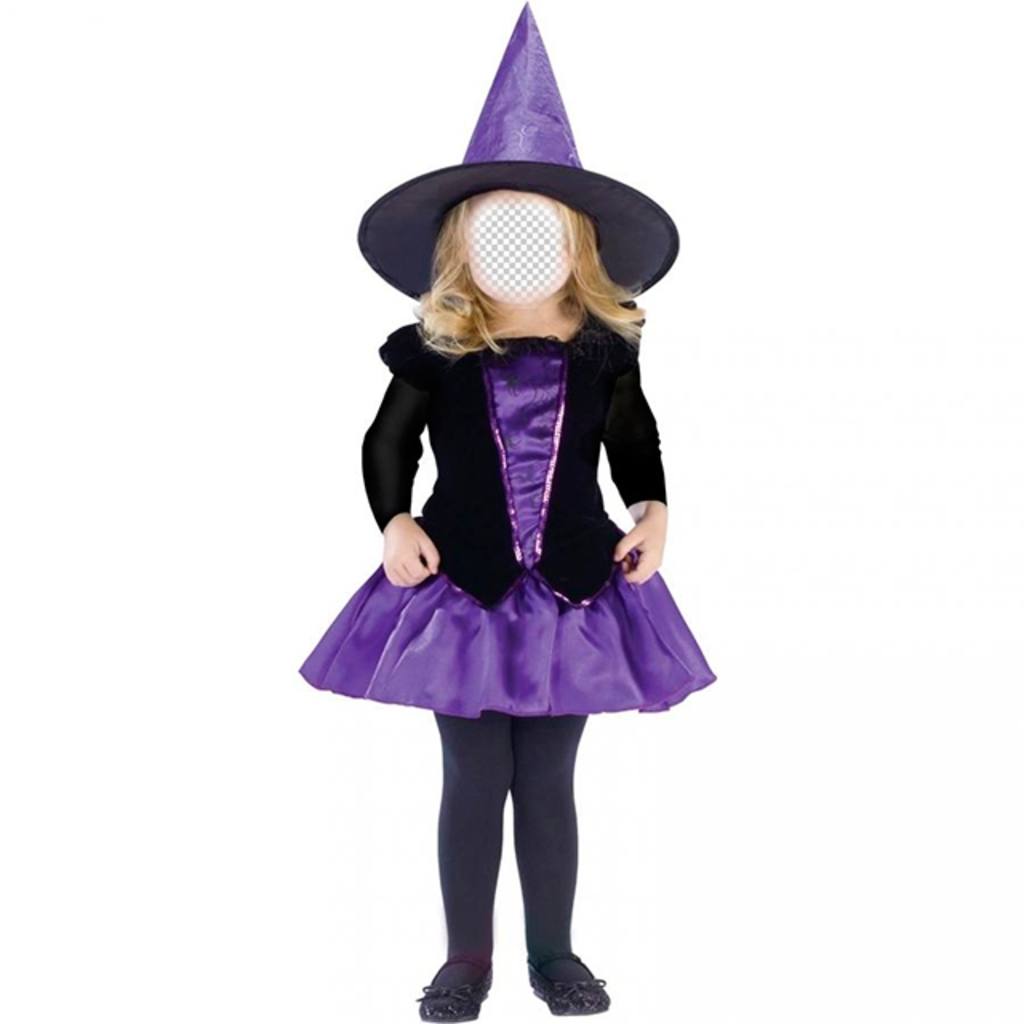 Fotomontagem da menina vestida como uma bruxa para colocar seu rosto ..