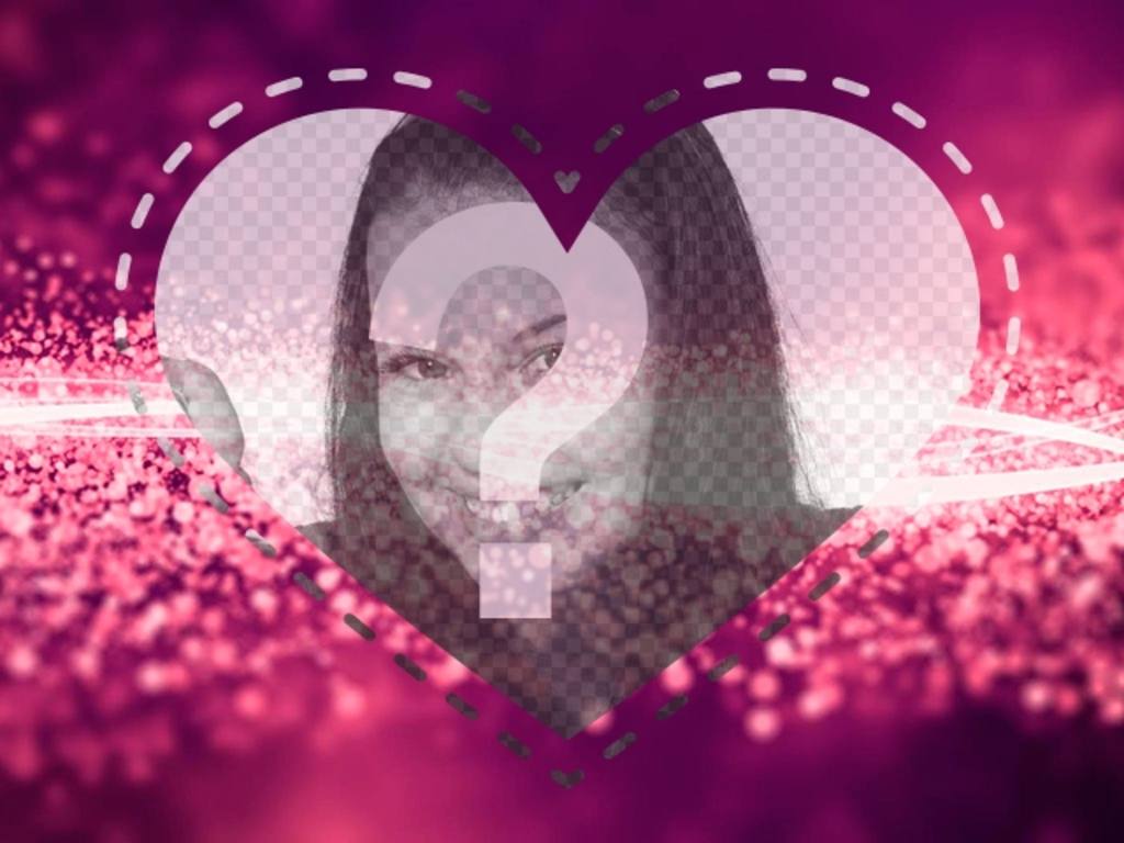 Romântico Picture Frame com um coração em um fundo rosa com ondas de diamantes brilhantes para fazer o upload de uma..