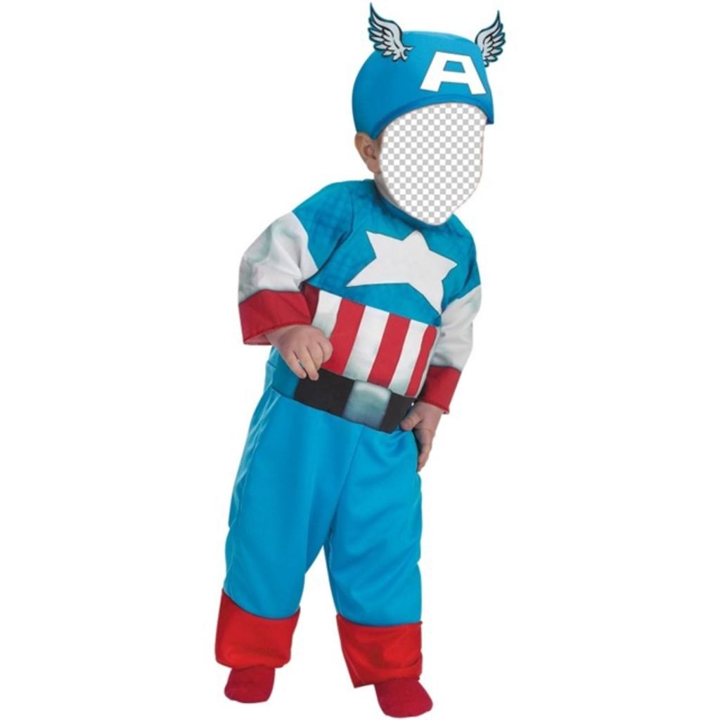 Crianças fotomontagem de uma criança vestida como o Capitão América ..