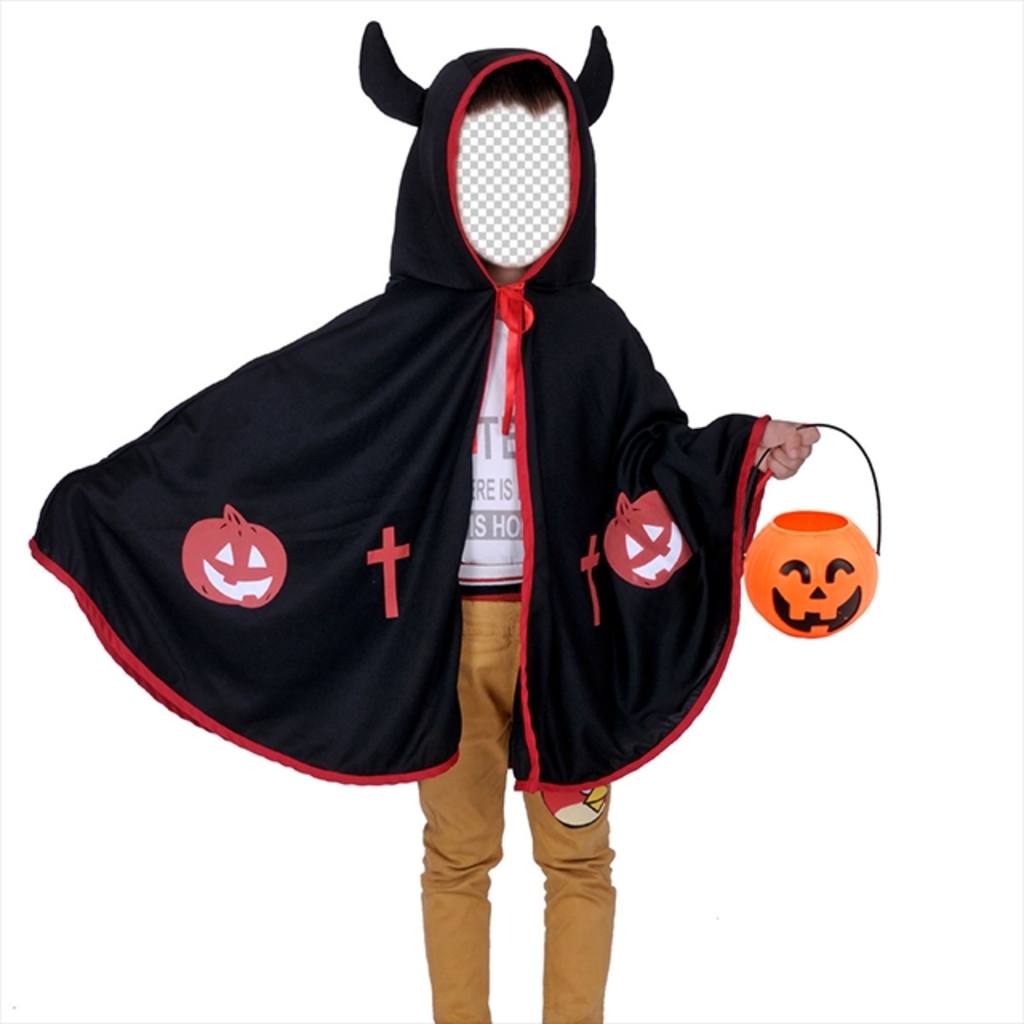 fotomontagem Halloween para as crianças para disfarçar de um diabo com chifres ..