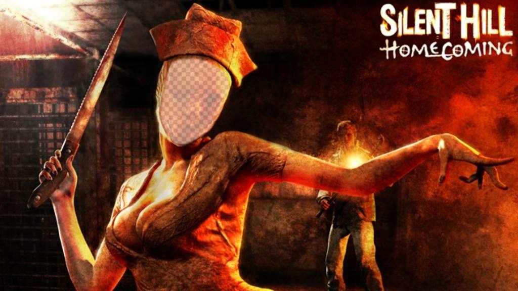 Crie uma foto montagem com a enfermeira zumbi terrível de Silent Hill ..