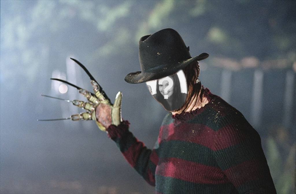 Fotomontagem de Freddy Krueger para o Halloween. Torne-se o famoso assassino de Nightmare on Elm Street e entrar nos sonhos de seus..
