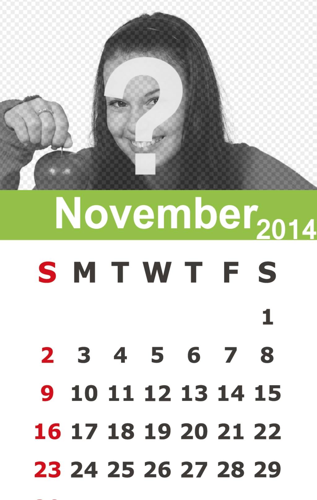 Calendário Novembro de 2014 e colocar sua foto on-line e muito..