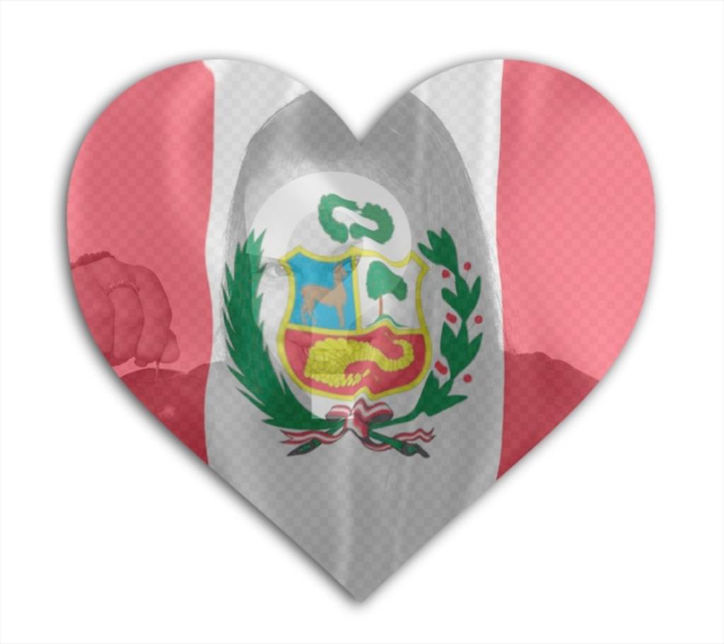 Fotomontagem online para adicionar uma foto de si mesmo com a bandeira do Peru fundo com formato de coração. ..