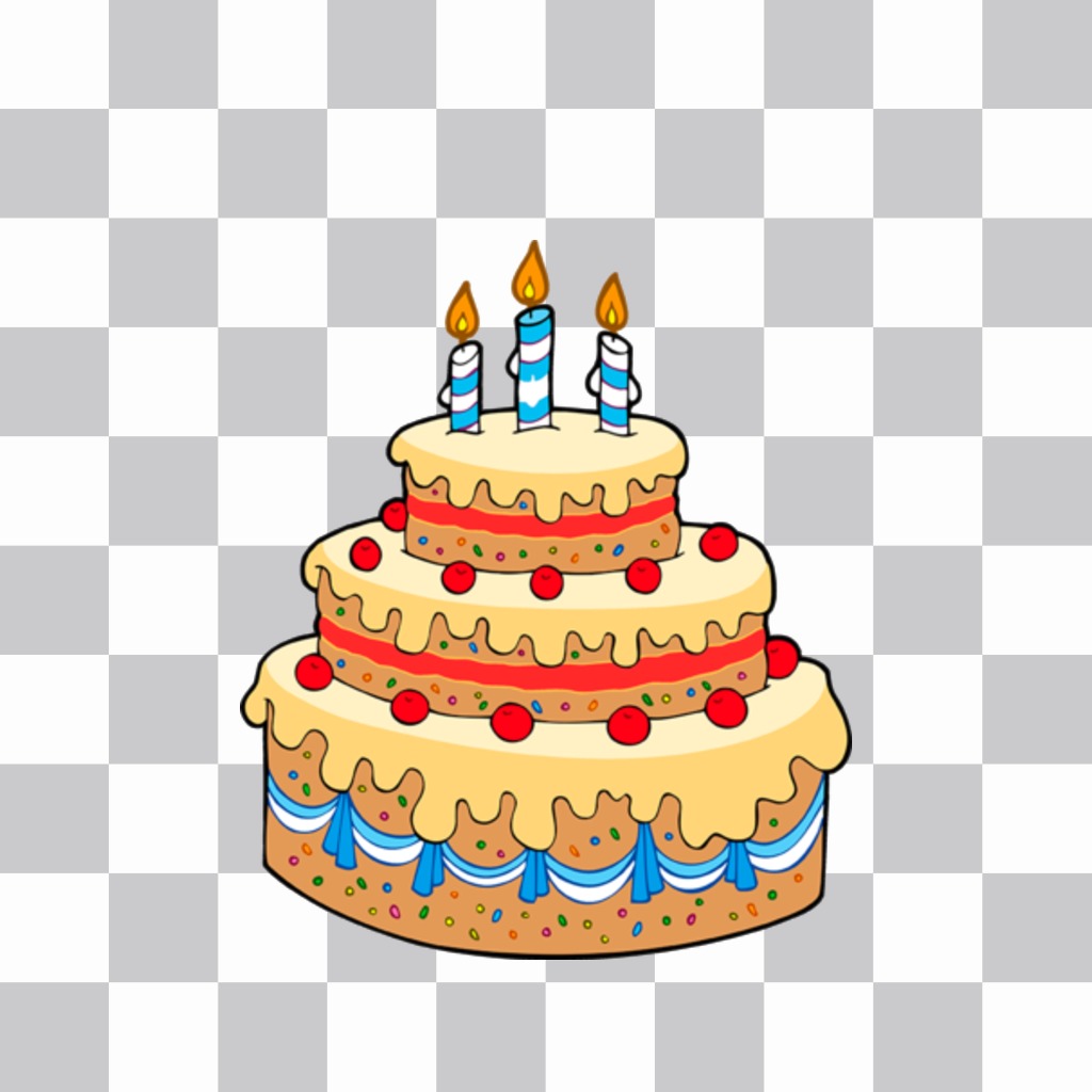 Etiqueta com bolo de aniversário de baunilha, cerejas e velas. Coloque esta torta desenhos ..