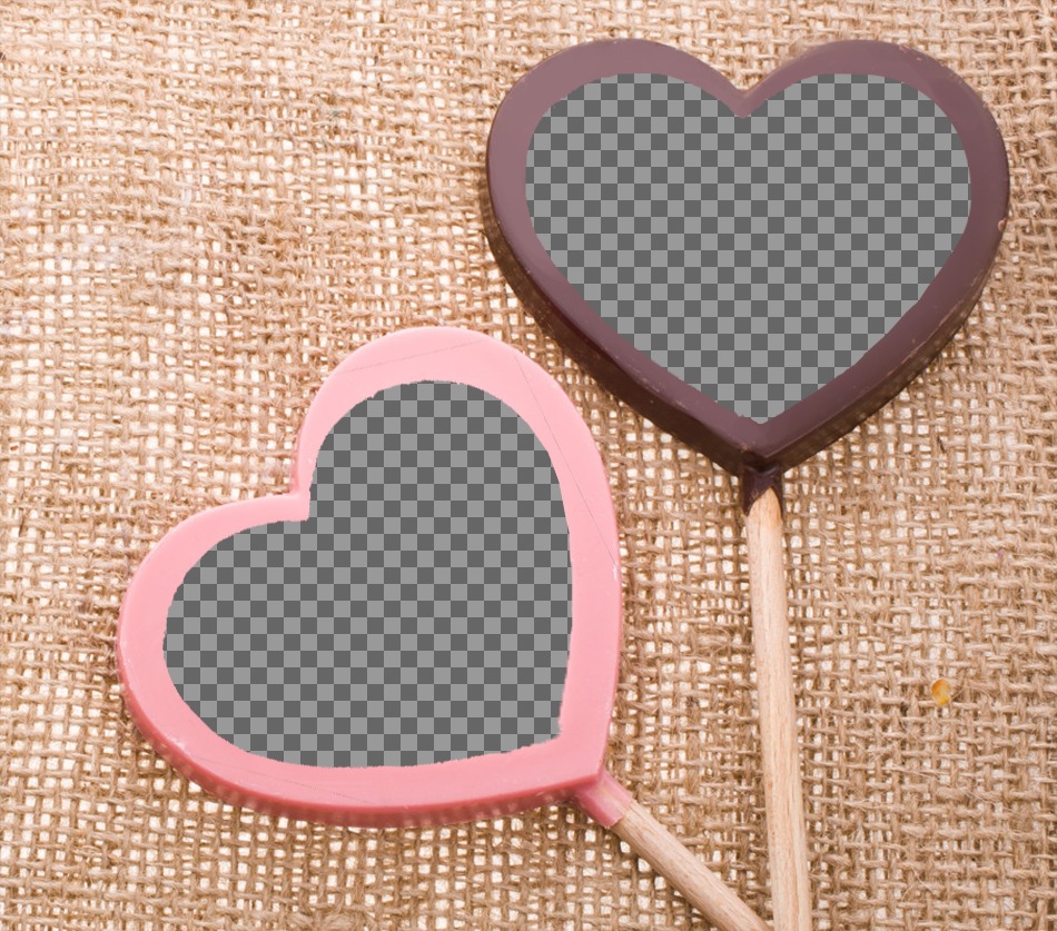 Colagem de amor para colocar duas fotos em chocolates pirulitos coloridos. ..