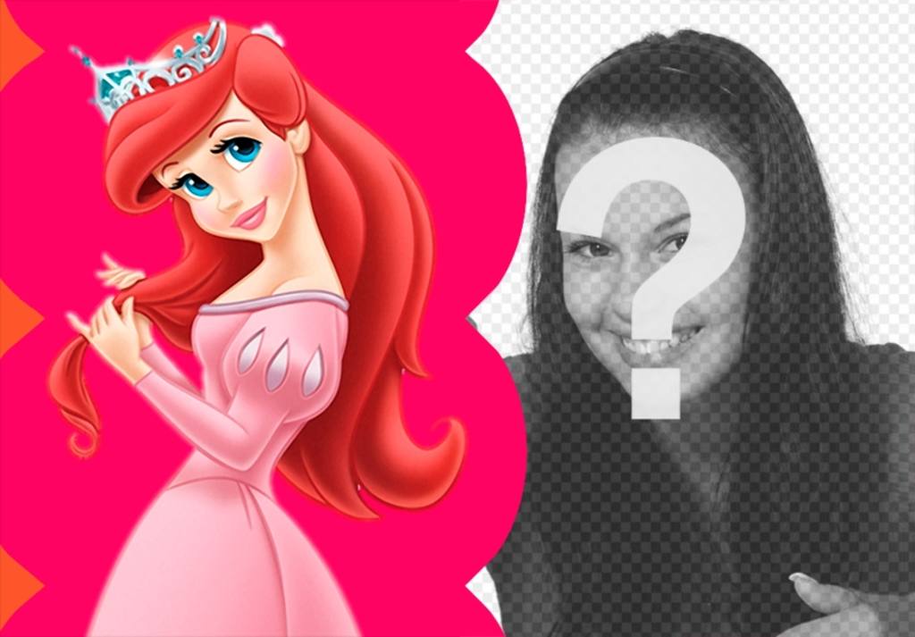 Colagem vestido Princesa Ariel pentear seu cabelo com sua coroa. ..