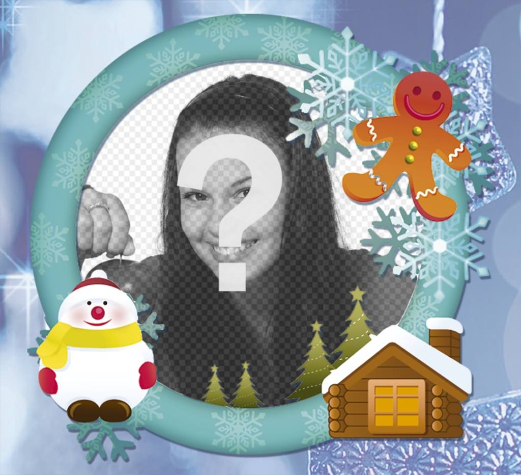 Moldura de foto online com neve para o seu cartão de Natal. ..