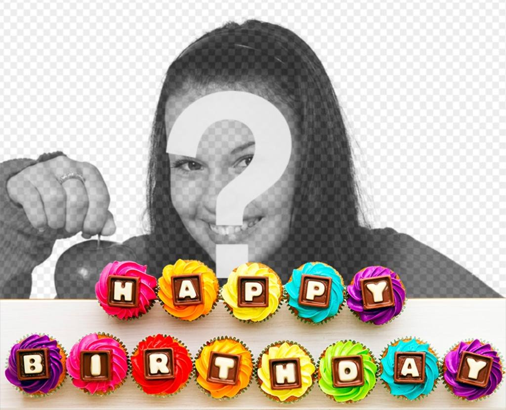Mensagem de feliz aniversário em cupcakes coloridos. ..
