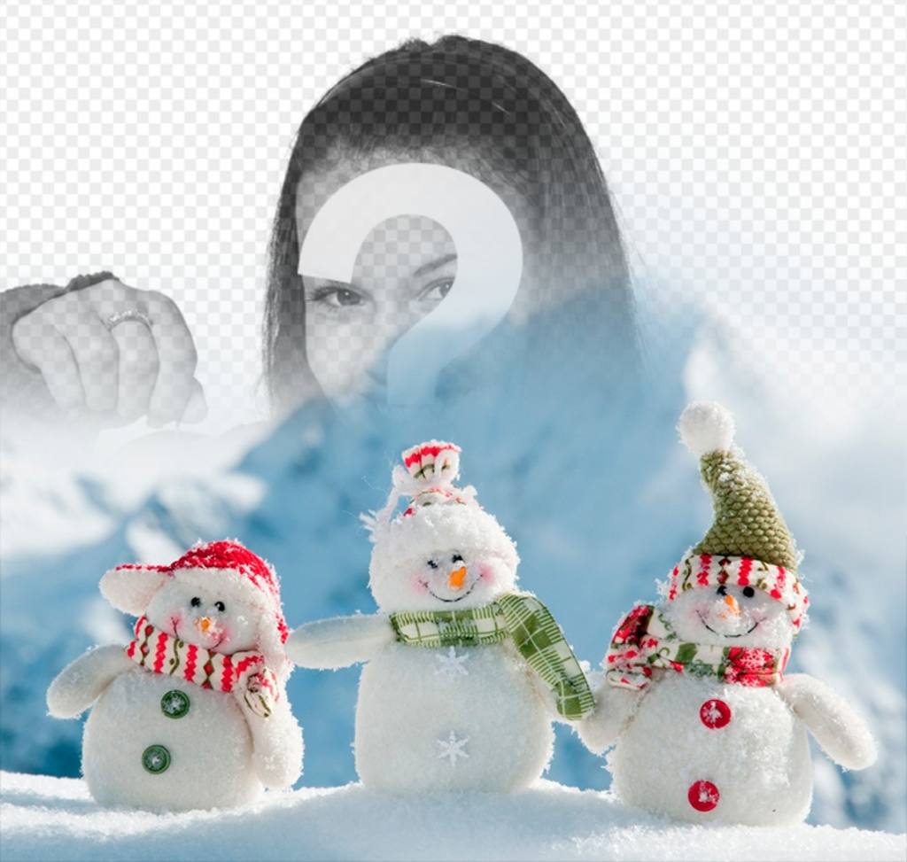 Fotomontagem para colocar sua foto nesta imagem de três bonecos de neve ..
