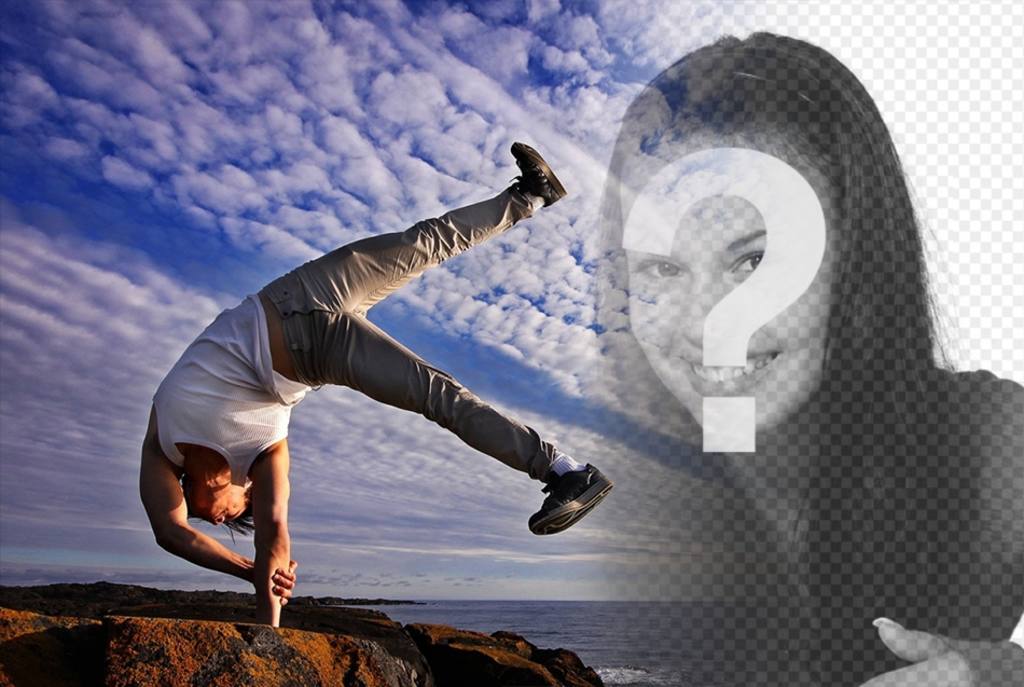 Fotomontagem de equilíbrio entre corpo e mente com sua foto. ..