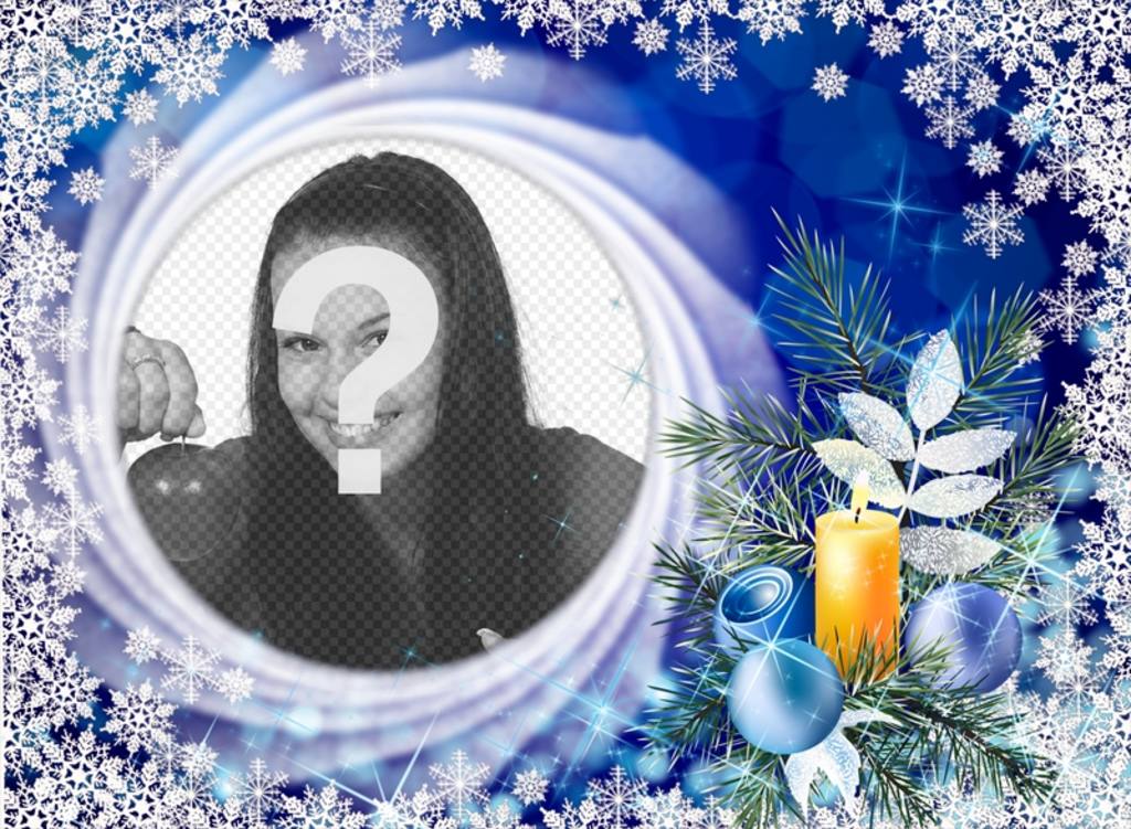 Cartão de Natal com flocos de neve para colocar sua foto em um círculo. ..