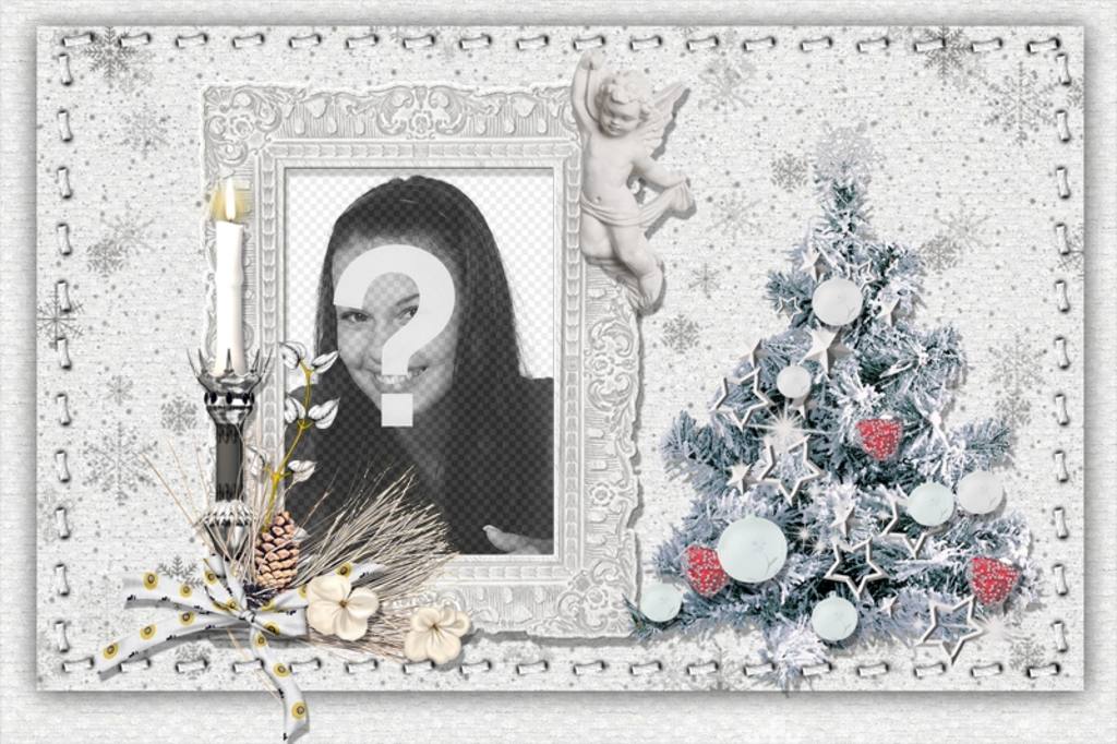Cartão de Natal para personalizar com sua foto, uma árvore e uma vela. ..