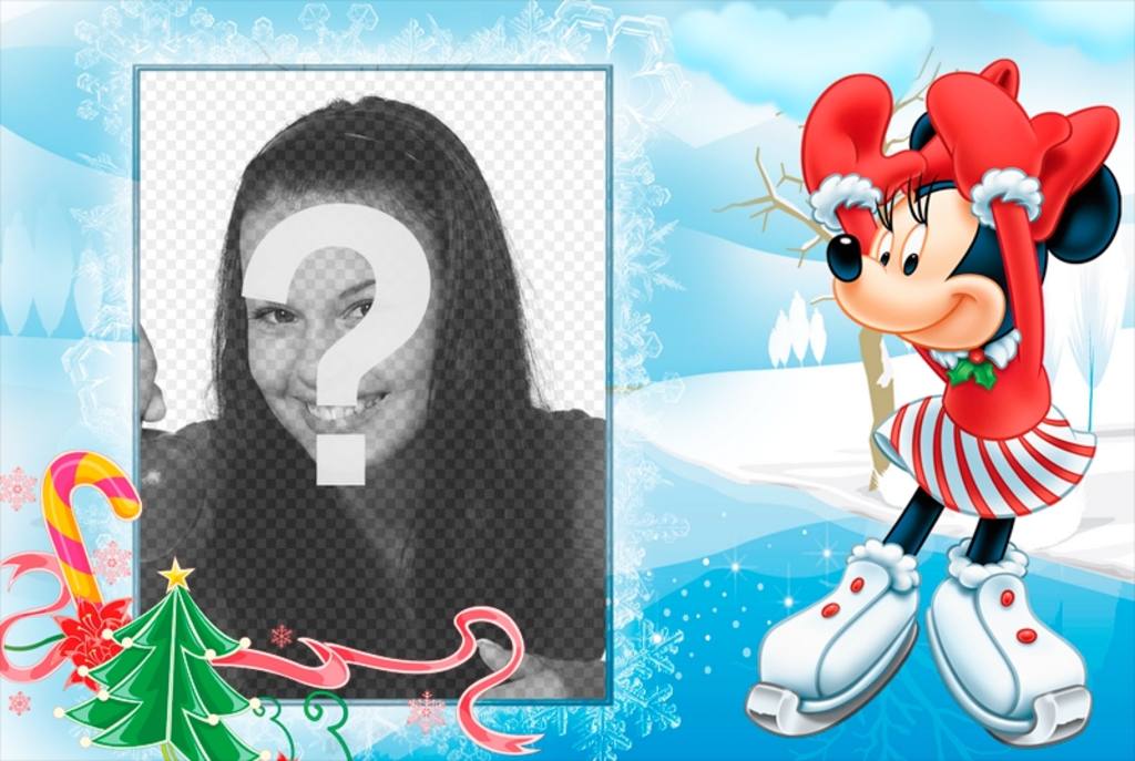 Cartão do Natal com seu filho foto e Minnie. ..