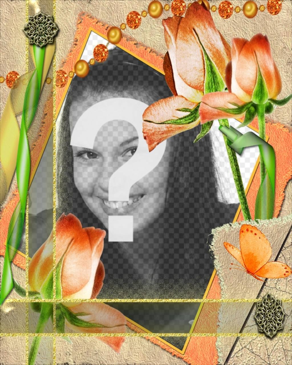 Frame do molde com flores e sua foto. ..