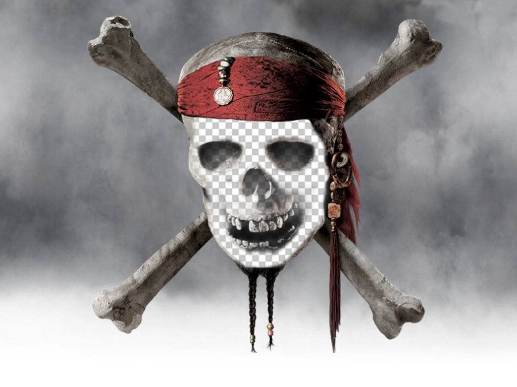Fotomontagem de um crânio do pirata para colocar uma foto do seu rosto. ..