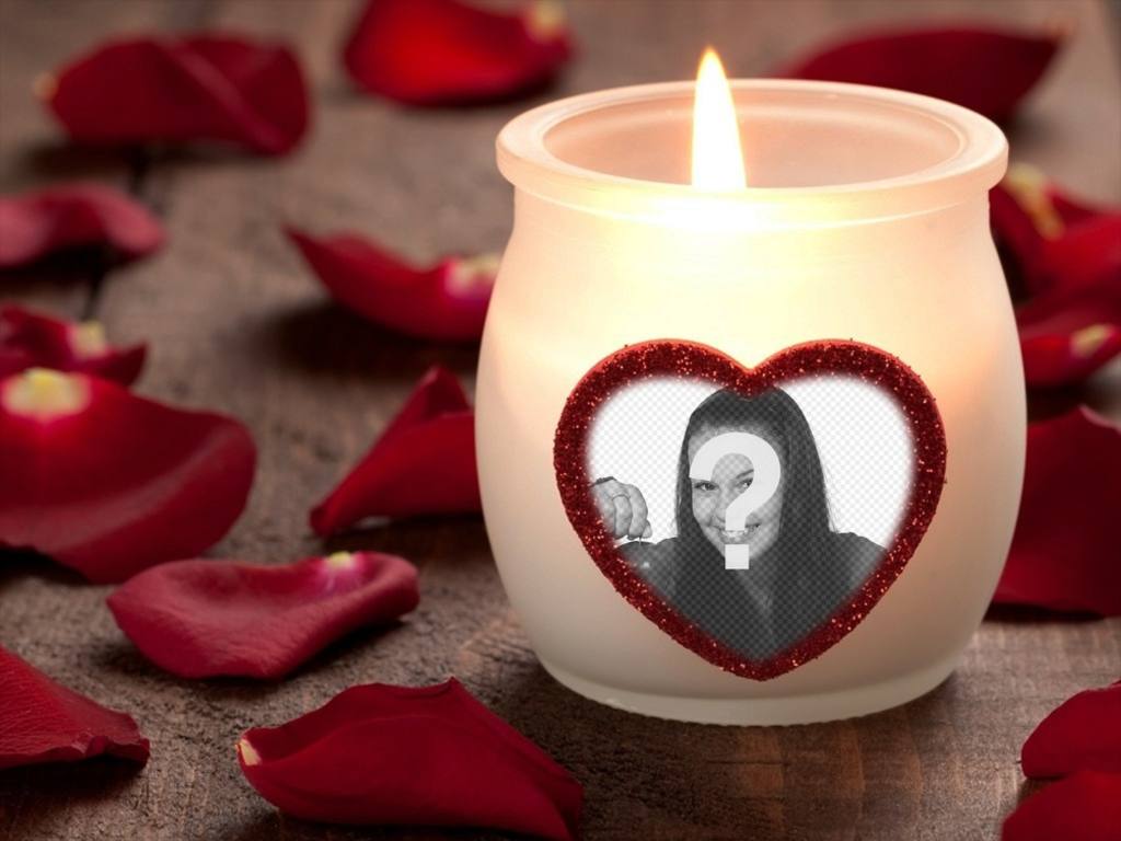 Efeito da foto do amor com uma vela e um coração. ..