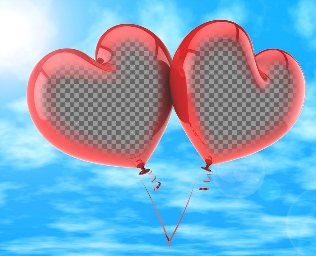 Efeito de duas fotos de dois balões em forma de coração ..