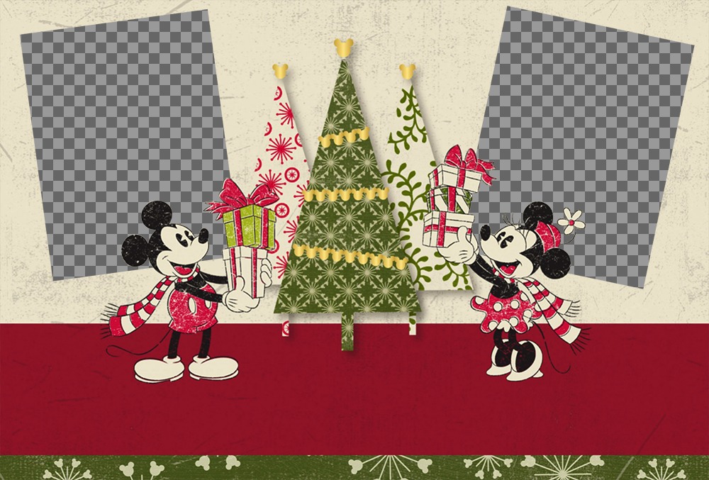 Efeito da foto do Natal para duas fotos com Mickey e Minnie ..