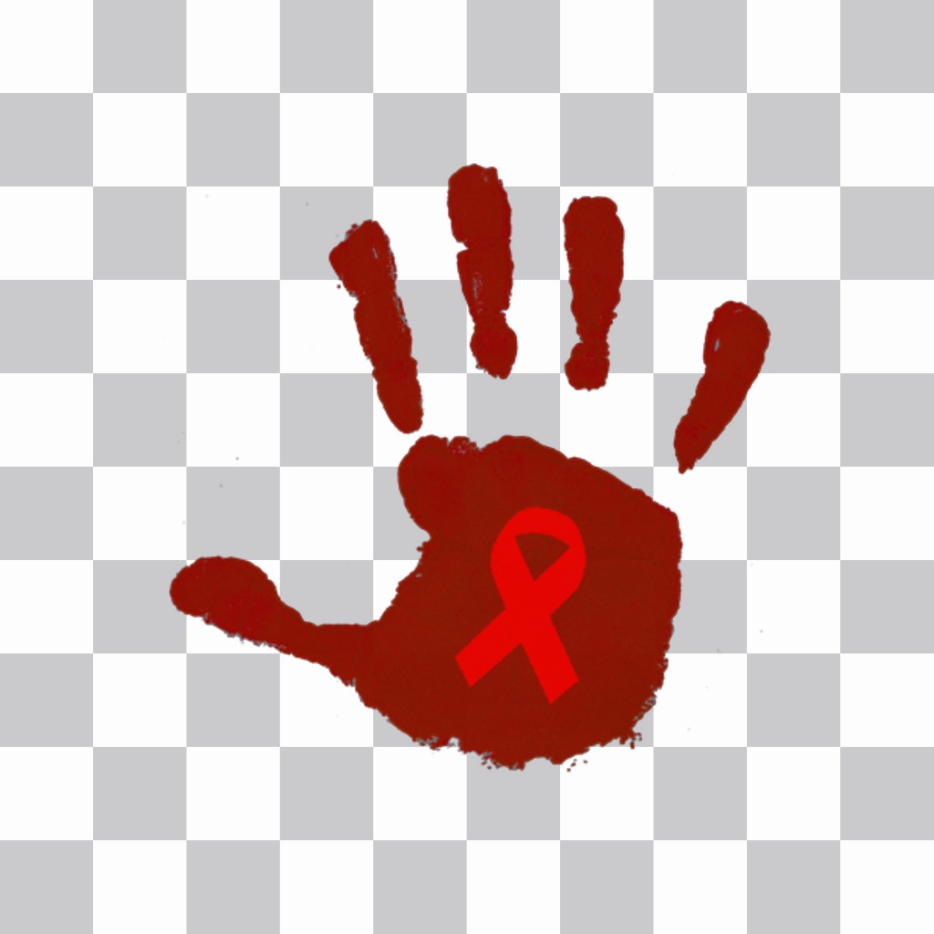 Etiqueta de uma mão com a fita vermelha para AIDS ..