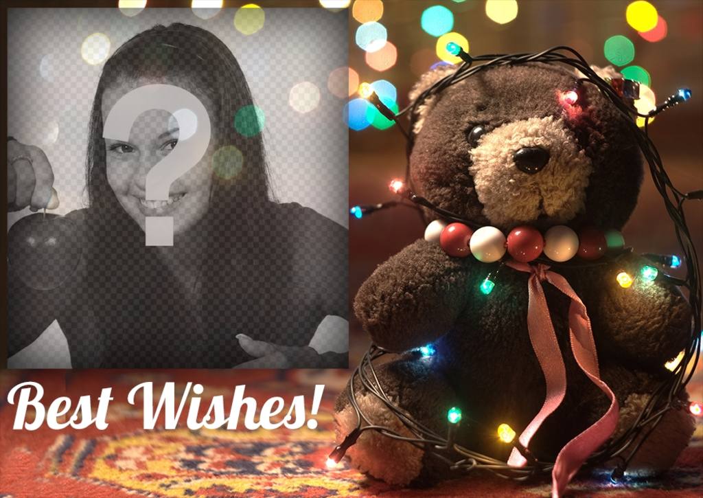 Efeito da foto de um urso com as luzes de Natal para o seu ..
