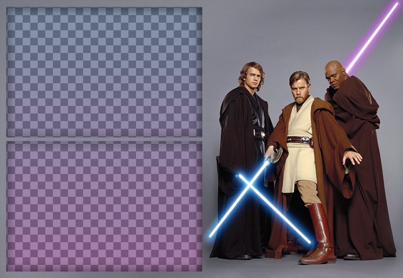 Efeito da foto de três personagens de Star Wars para duas fotos ..