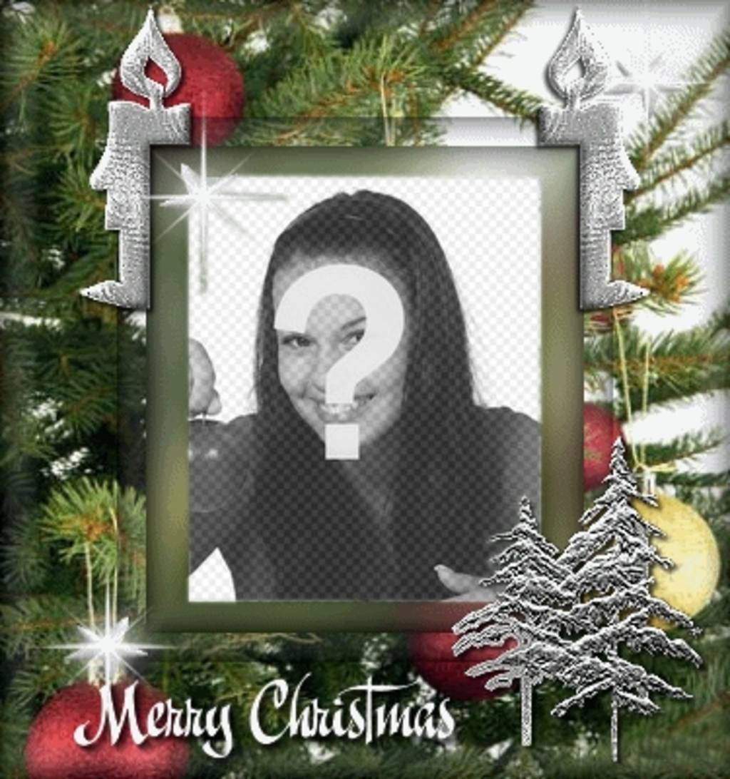 Customizable cartão de Natal com foto. Fundo da árvore de Natal, com..