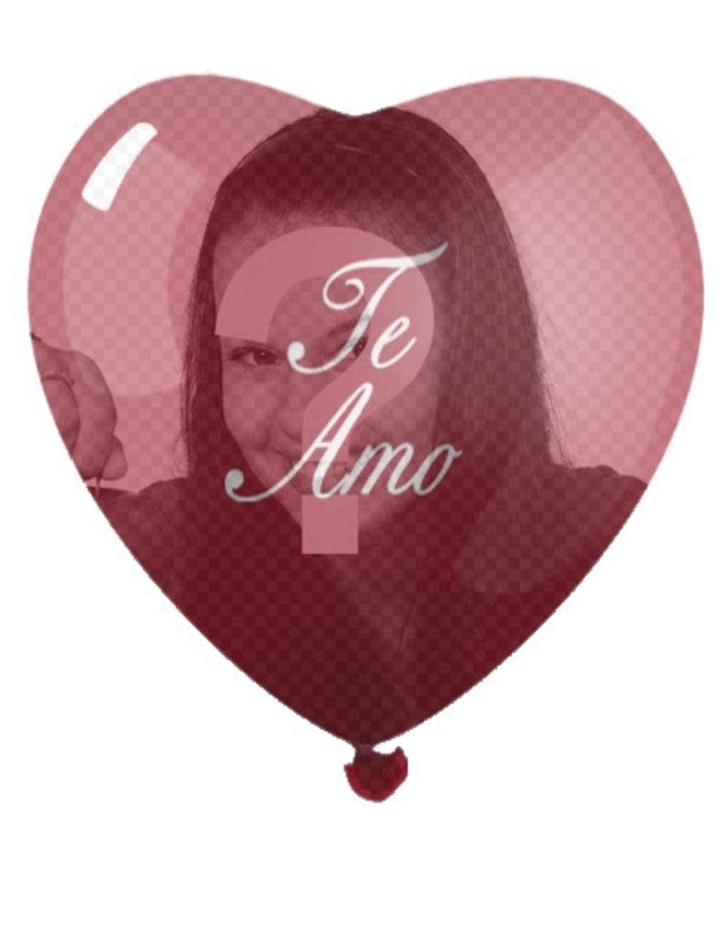 Sua foto com a transparência de um balão em forma de coração vermelho com um 