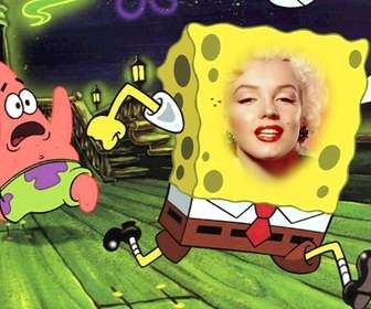 Fotomontagem de Bob Esponja e Patrick a ver com a sua imagem