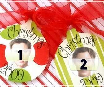 cartão natal fazer on-line com 2 bolas e ornamentos