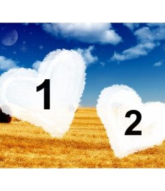 Colagem de amor com dois corações desenhados com giz para colocar a sua foto e uma