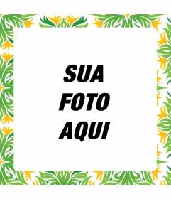 Moldura quadrada com folhas e plantas verdes e amarelos