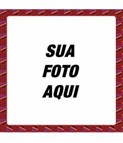 Moldura quadrada com vermelho e preto motivos étnicos que formam um mosaico