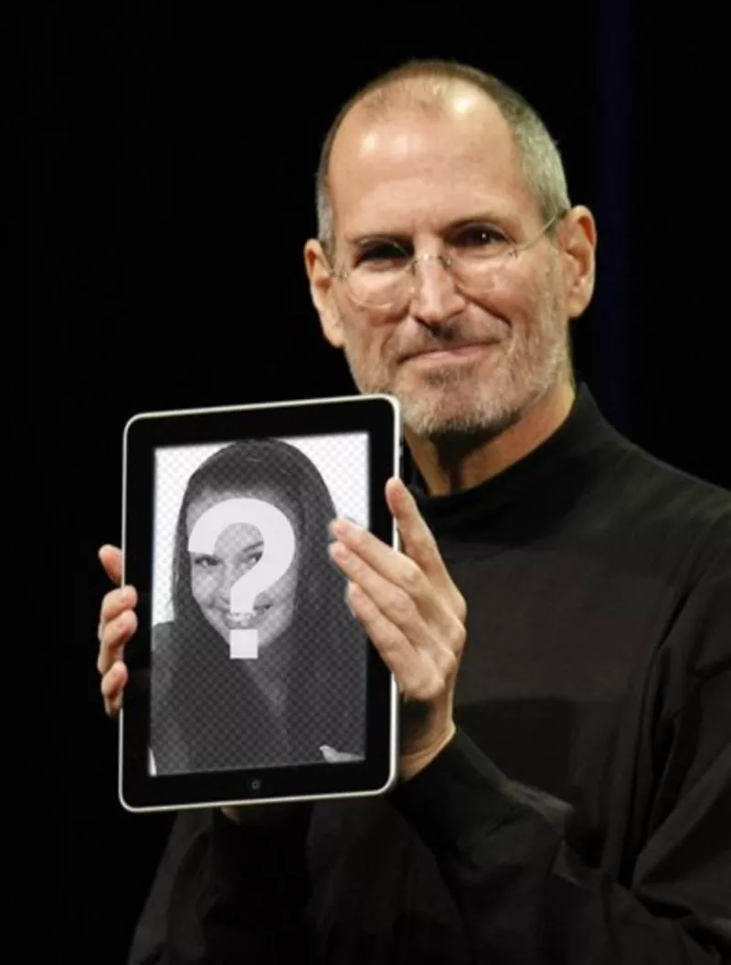 Fotomontagem com personagens populares. nesta montagem, Steve Jobs, CEO da Apple, mostra a sua foto em um..