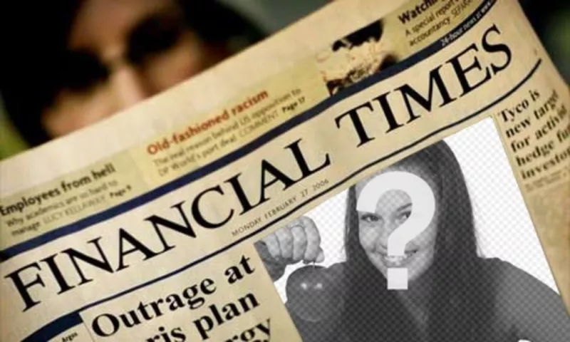 Fotomontagem do Financial Times. Envie sua foto e da capa do jornal de..