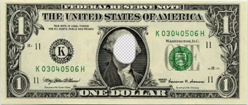 fotomontagem original onde você pode colocar seu rosto na nota de um dólar ..