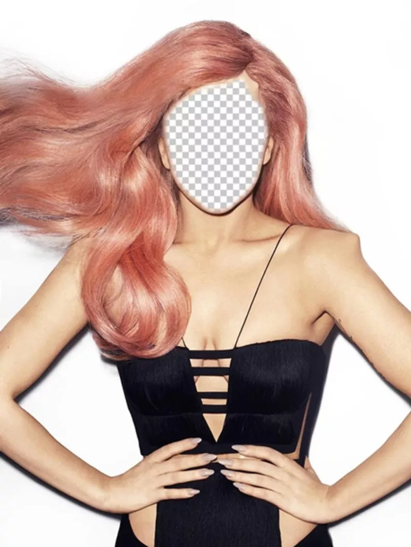 Fotomontagem de Lady Gaga com cabelo rosa para colocar seu rosto ..