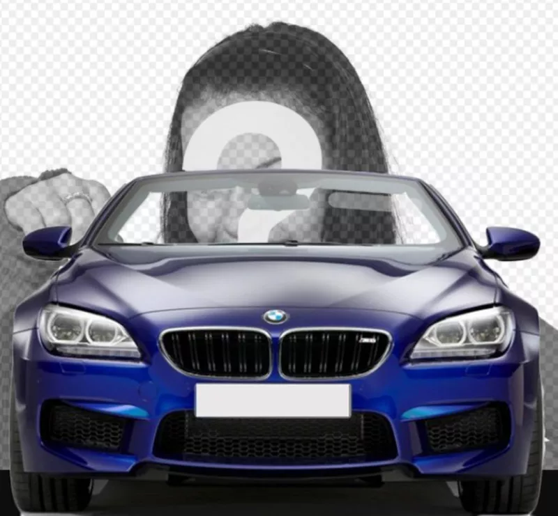 Dirigir um conversível BMW azul com esta fotomontagem em que você pode colocar sua foto para parecer que você está dirigindo um carro. ..