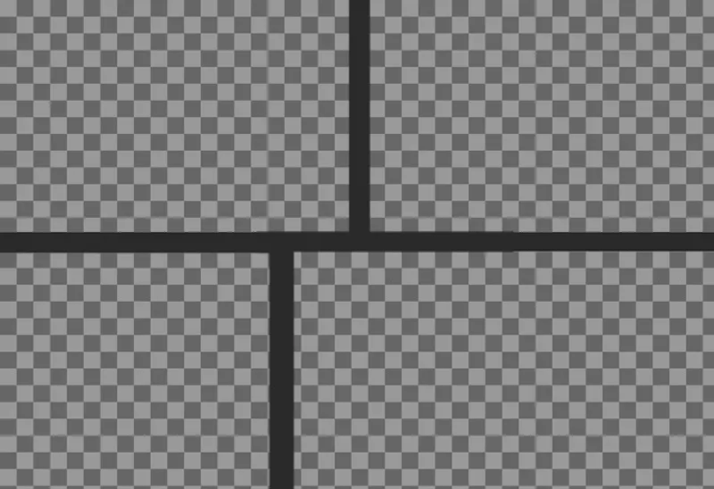 Colagem com 4 fotos separadas por uma moldura preta onde você pode colocar diferentes imagens de vários tamanhos e aplicar um filtro de fotos e adicionar..