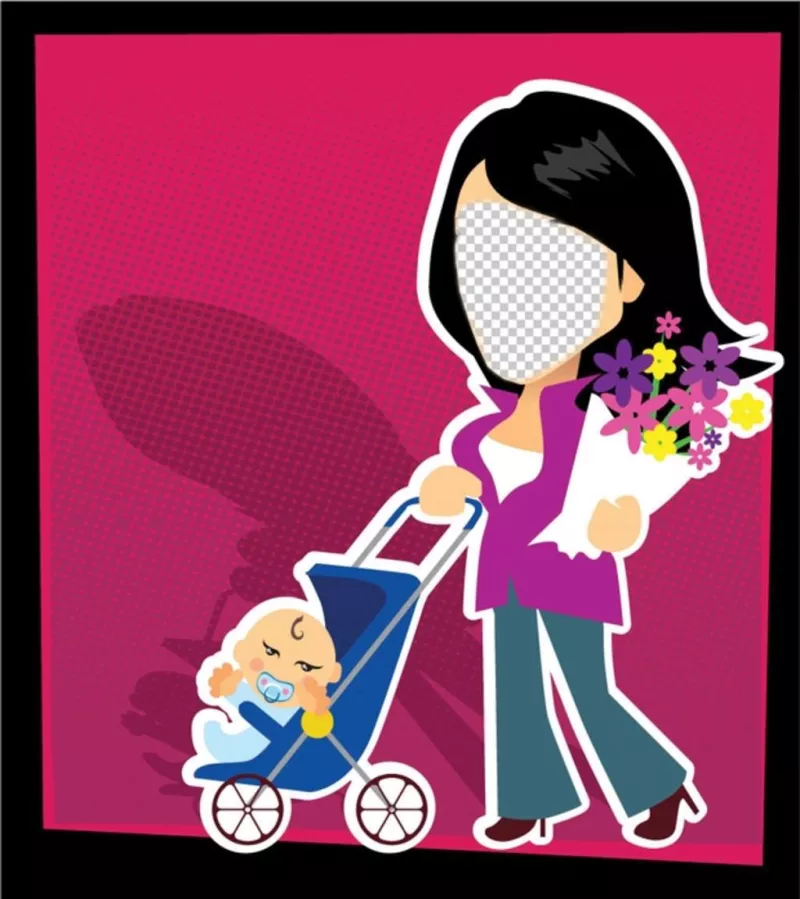 Cartão do Dia das Mães com um estilo de desenho animado para editar ideal Fotomontagem ..
