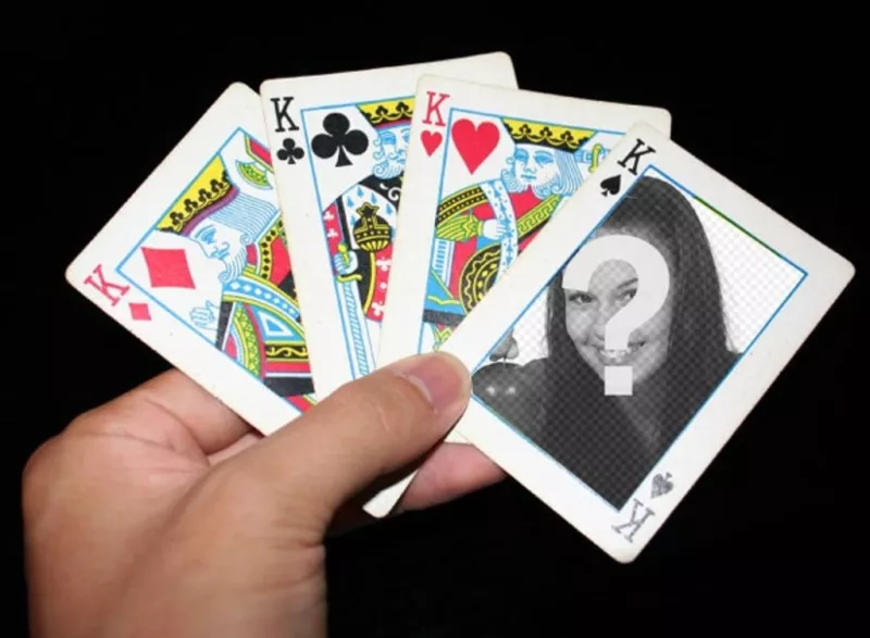 Fotomontagem com cartas de poker onde você pode colocar sua foto em um dos cartões e adicionar um texto..
