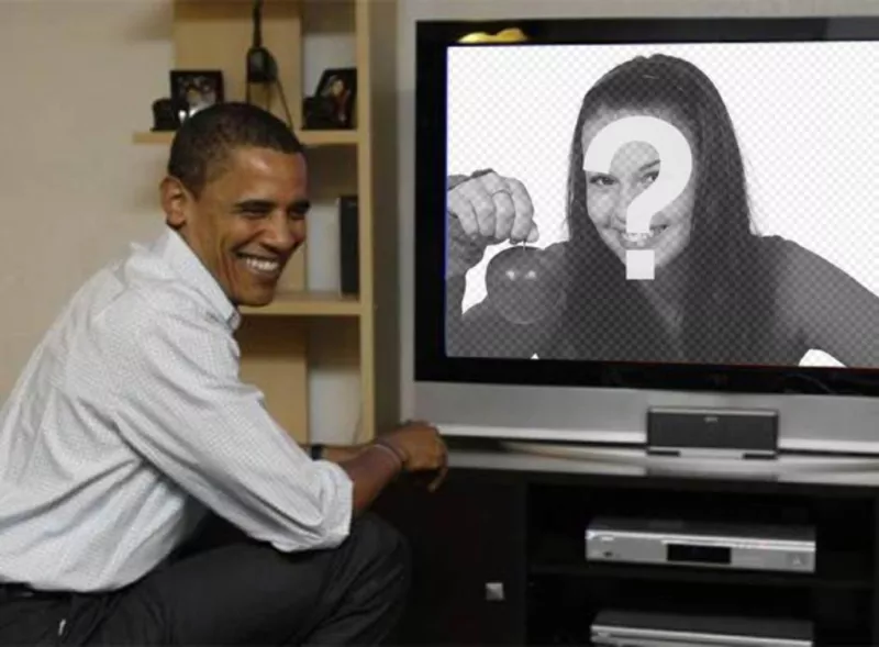 Fotomontagem para colocar Barack Obama com sua foto onde o presidente aparece em uma televisão ao lado dela. ..
