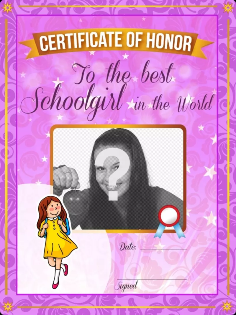 Certificado para personalizar com uma foto ao melhor aluno do mundo, com um quadro..