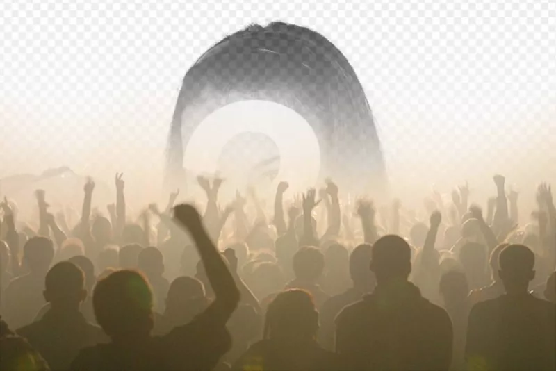 Fotomontagem com uma foto da multidão de pessoas em um show em um festival de..